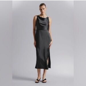 Elegant cowl neck steel grey Sleeveless Dress with tie back